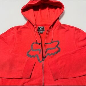 Fox Racing Zip Up Hoodie Center Logo Skater Y2K Men's‎ Red Medium *STAINS
